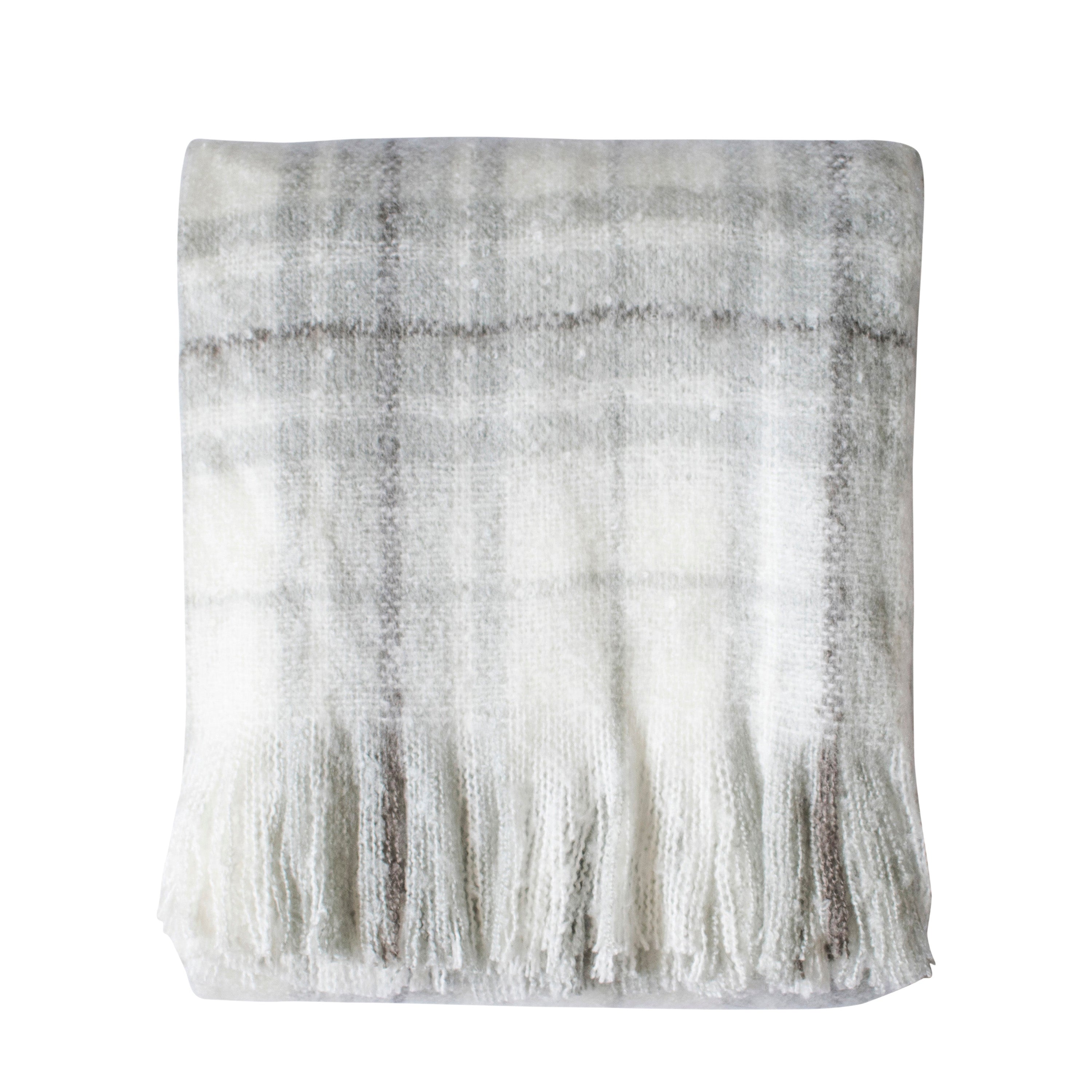 Check Faux Mohair Grey Throw